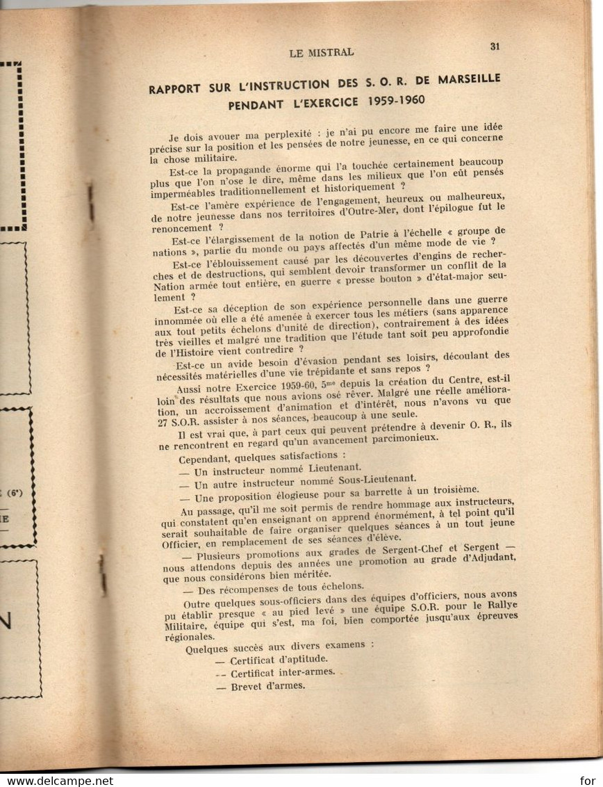 Militaria : LE MISTRAL : Bulletin Des Associations  D'officiers De Réserve - Marseille Et IX°  Région Militaire N° 256 - Francese