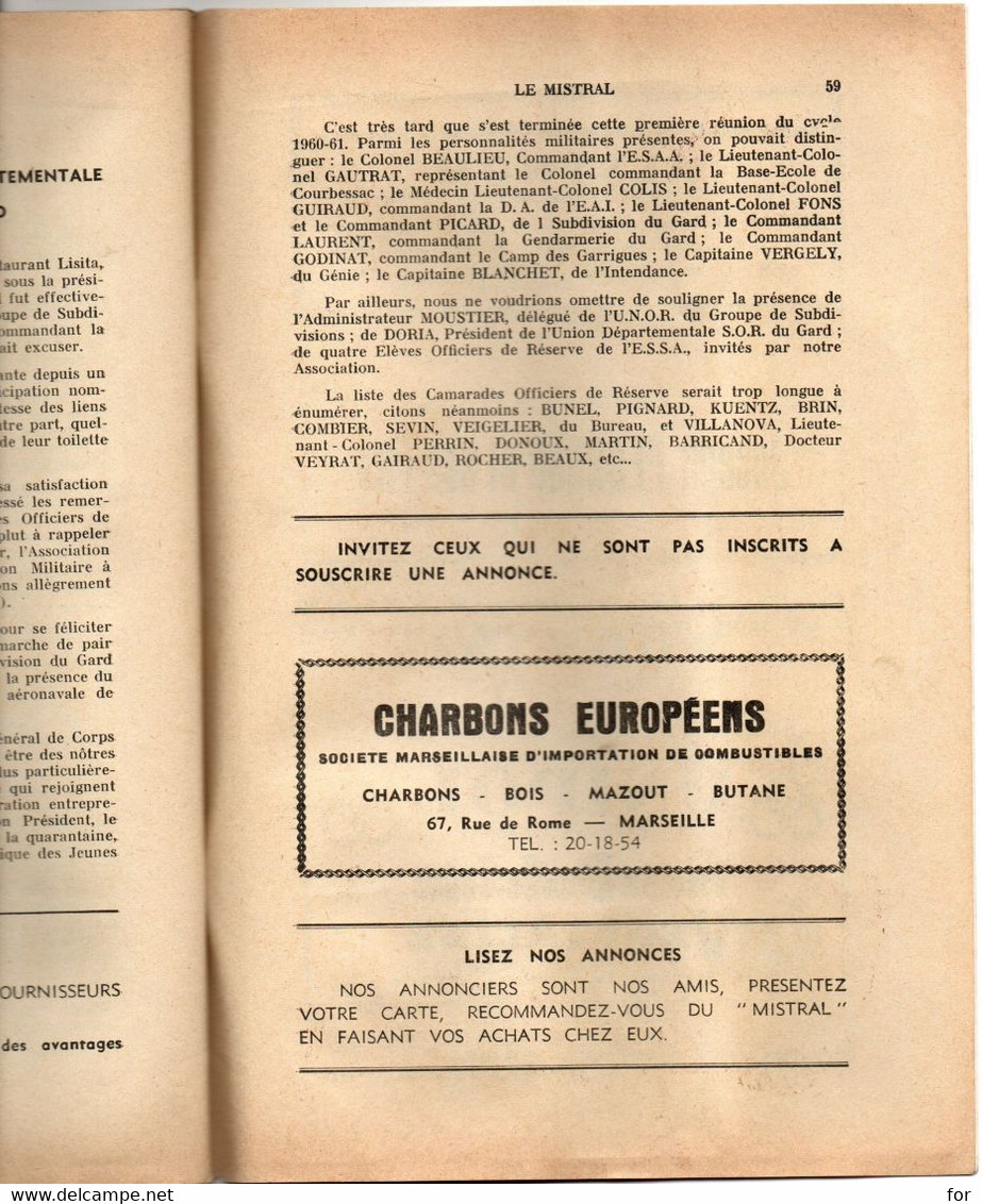 Militaria : LE MISTRAL : Bulletin Des Associations  D'officiers De Réserve - Marseille Et IX°  Région Militaire N° 256 - Frans