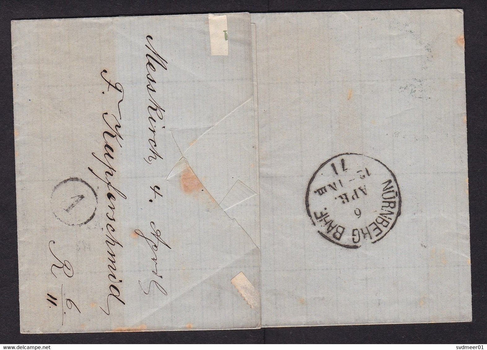 Germany - Baden: Cover / Folded Letter, 1871, 1 Stamp, Heraldry, Messkirch To Nurnberg (minor Damage, See Scan) - Cartas & Documentos