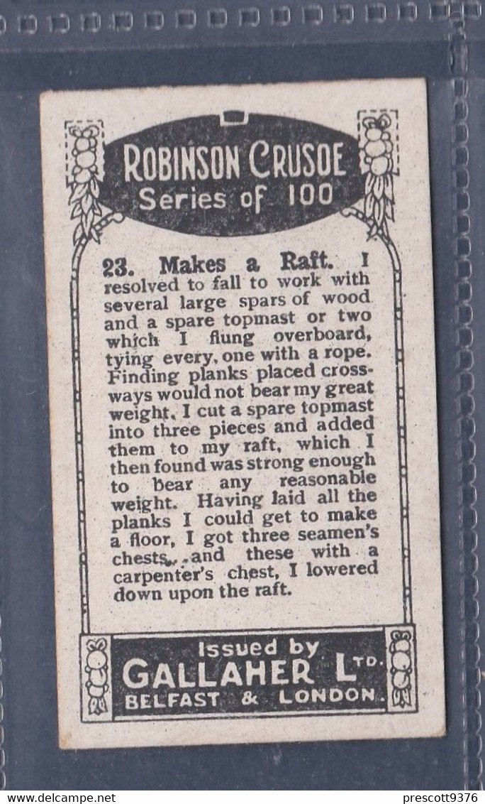 Robinson Crusoe 1928 - 23 Makes A Raft  - Gallaher Original Cigarette Card. - Gallaher