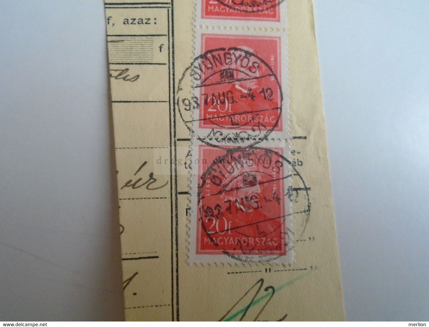 D187453      Parcel Card  (cut) Hungary 1937 GYÖNGYÖS -GÖDÖLLŐ - Colis Postaux