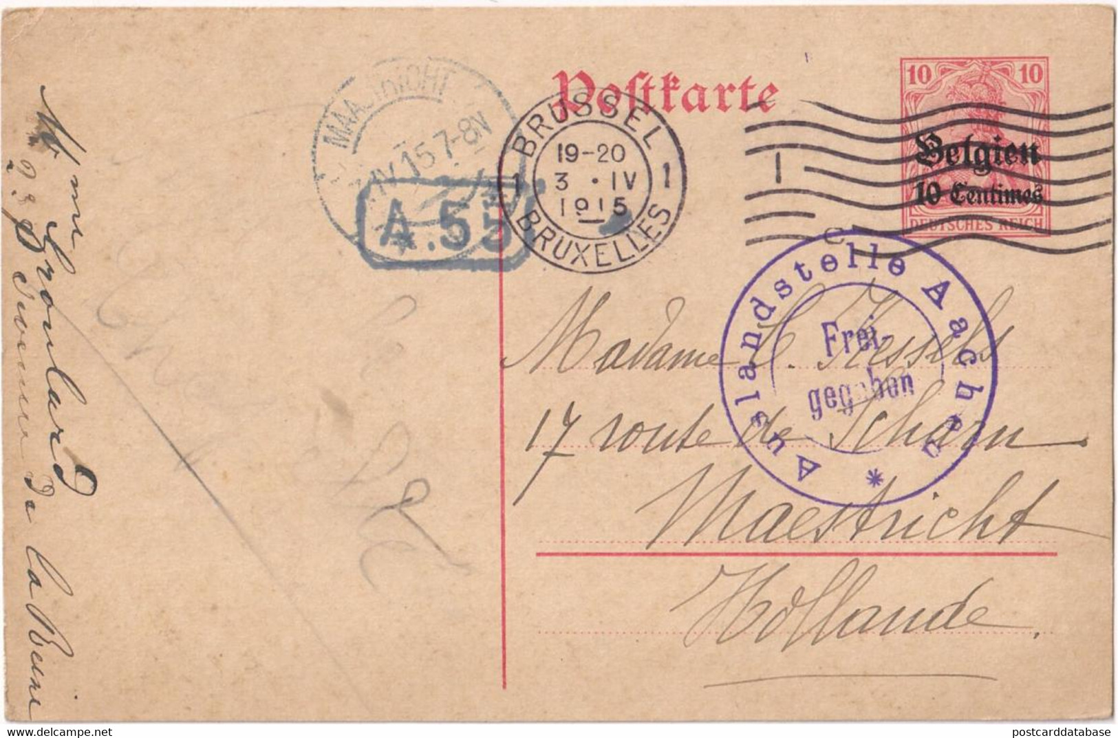 Stamped Stationery Belgium German Occupation - Sent From Brussel Bruxelles To Maastricht - Deutsche Besatzung