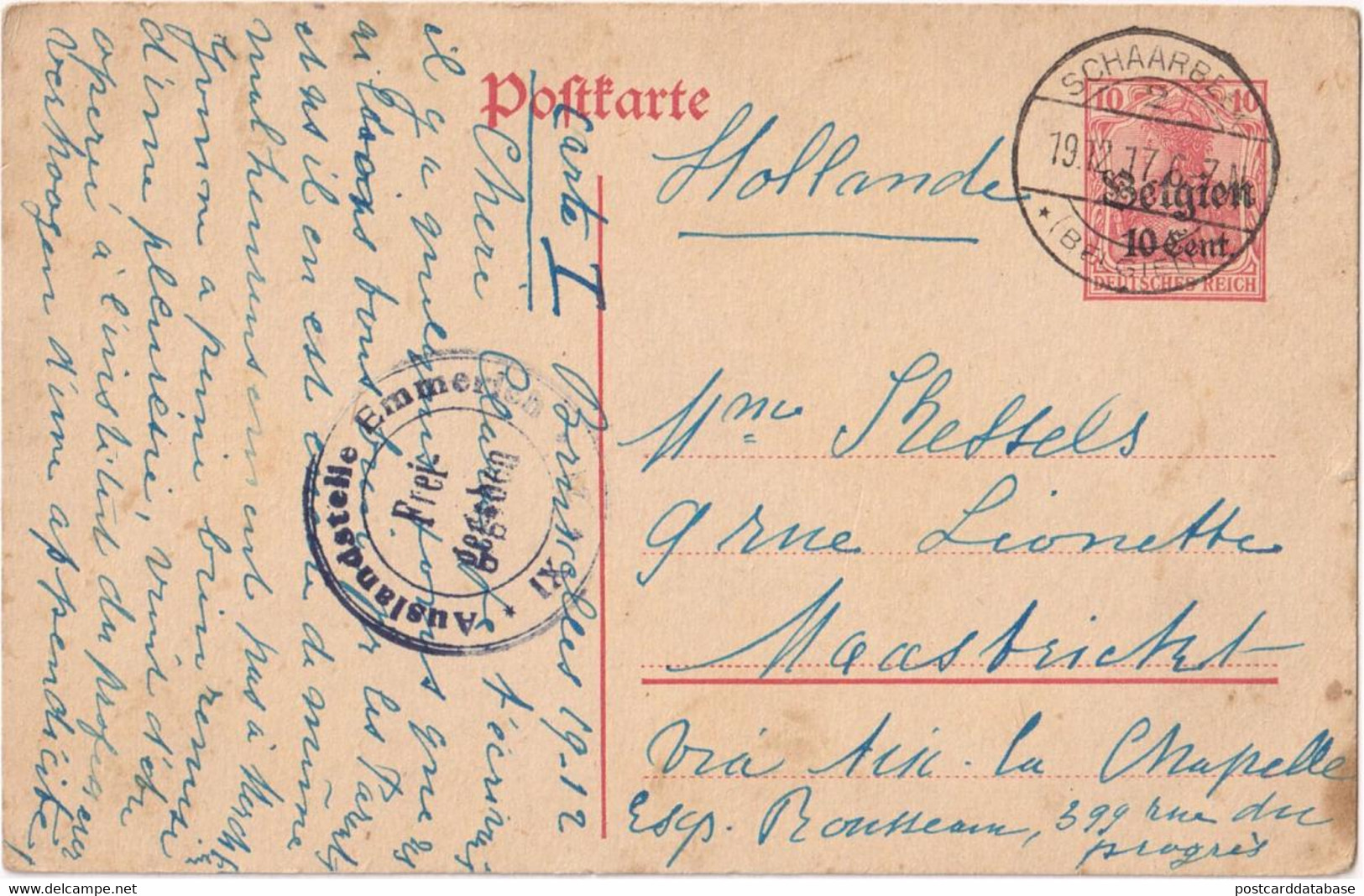 Stamped Stationery Belgium German Occupation - Sent From Brussel Schaarbeek To Maastricht - Occupation Allemande