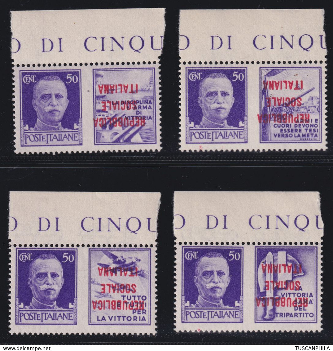 Repubblica Sociale PDG Serie Di 4 Valori 50 C. Sovrastampa Arancio Capovolta Sulla Vignetta MNH** BDF - Kriegspropaganda