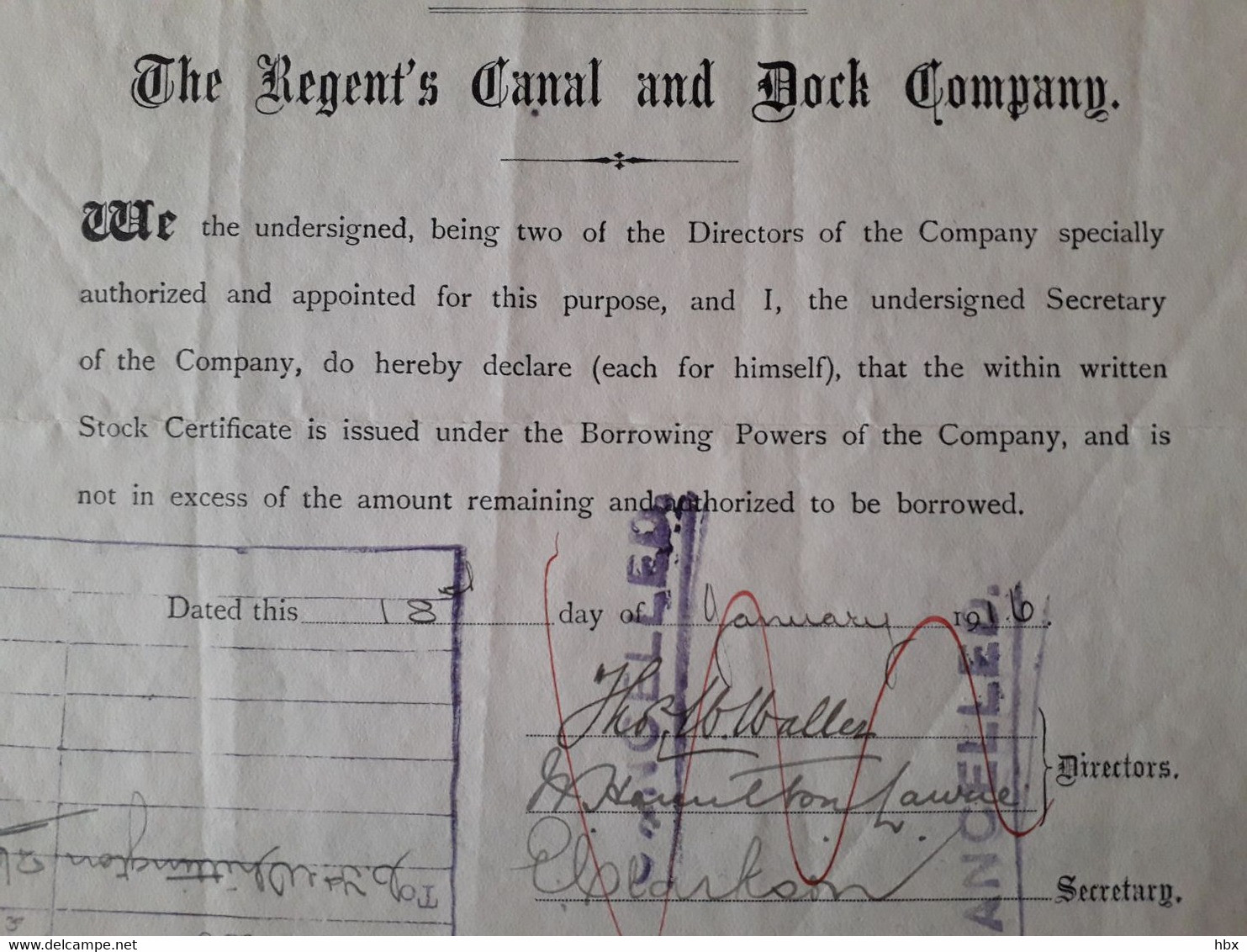 UK: The Regent's Canal & Dock Company - 1916 - Navy