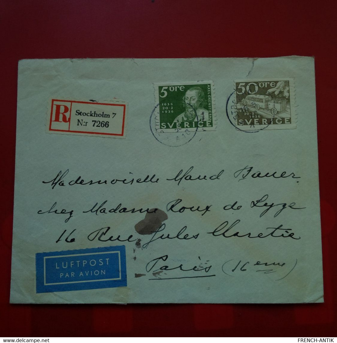 LETTRE RECOMMANDE STOCKHOLM POUR PARIS POSTE AERIENNE - Lettres & Documents