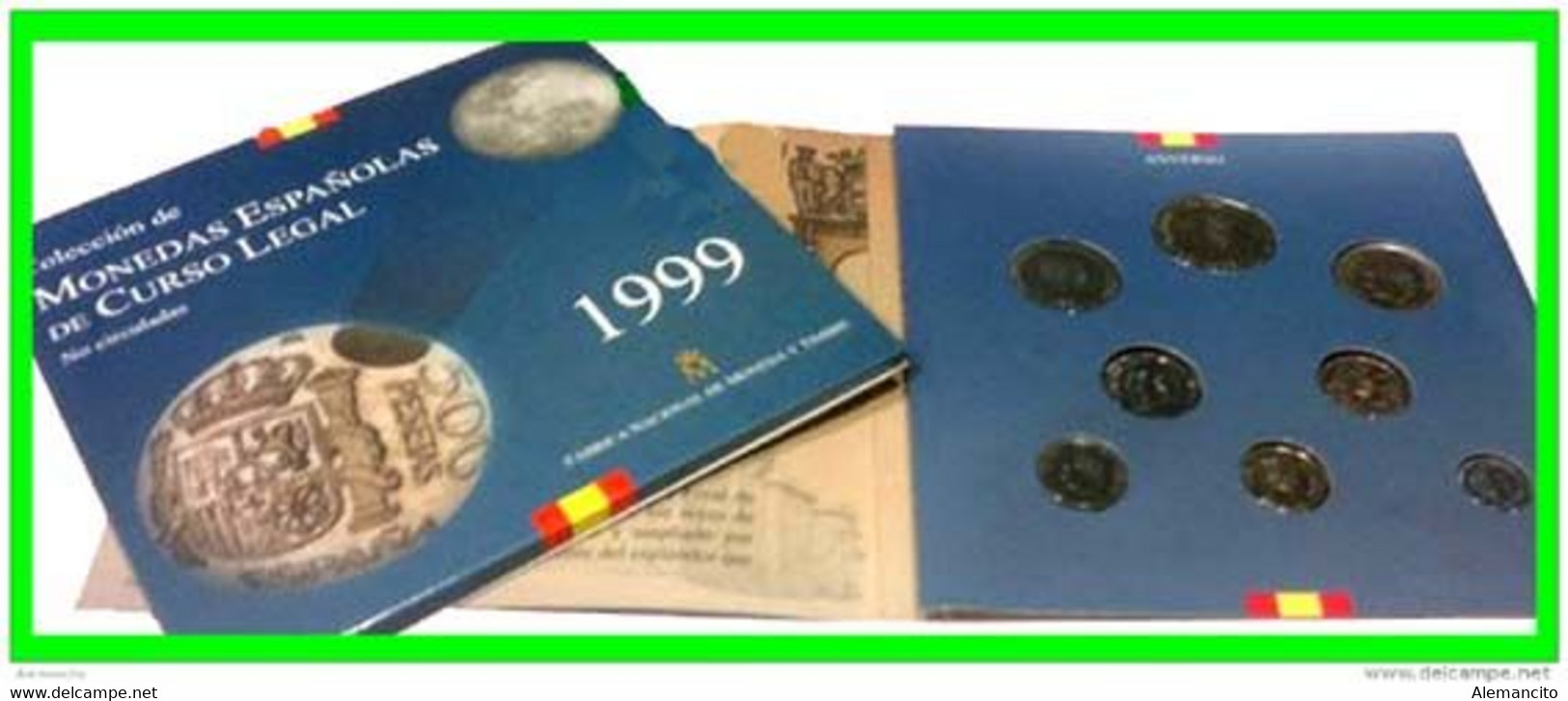 ESPAÑA CARACTERÍSTICAS CARTERA OFICIAL DE ESPAÑA 1999 FNMT. COLECCION DE 8 MONEDAS CALIDAD PROOF DE CURSO LEGAL, - Sets Sin Usar &  Sets De Prueba