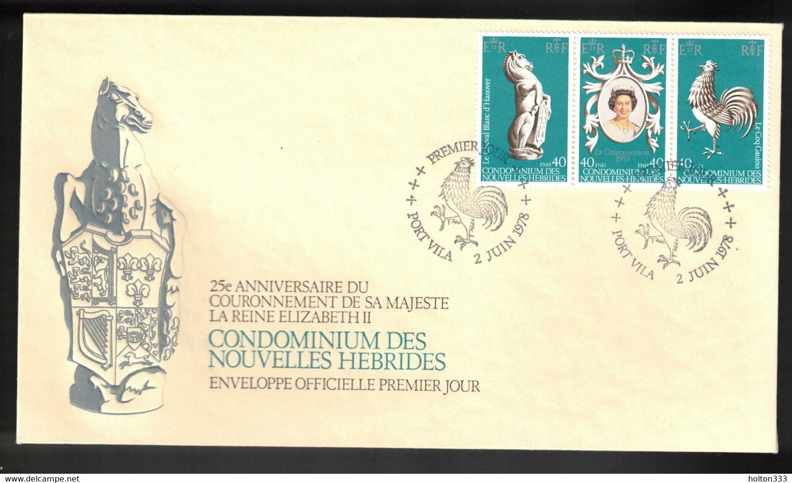 NEW HEBRIDES (FRENCH) Scott # 278a, 278b, 278c FDC - 25th Anniversary Of QEII Coronation - Storia Postale