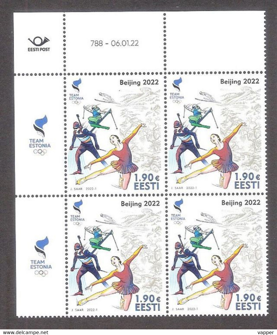 Winter Olympic Games 2022 Estonia MNH Stamp Block Of 4 Mi 1032 - Winter 2022: Beijing