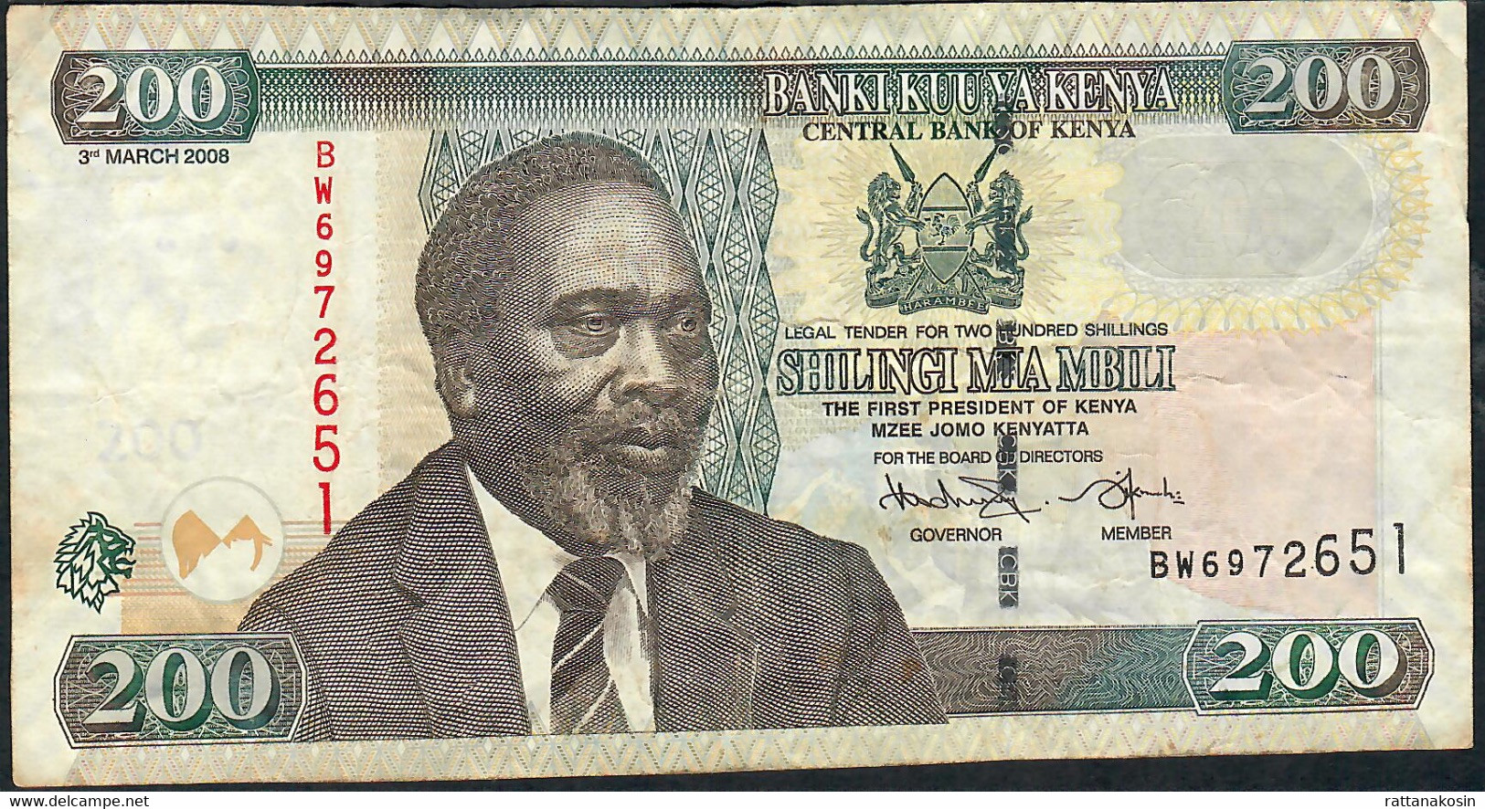 KENYA P49c 200 SHILLINGS 2008    #BW     F-VF NO P.h. - Kenia