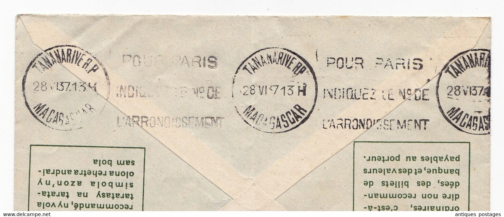 Lettre 1937 Antsirabe Madagascar Entier Postal TSF Tananarive