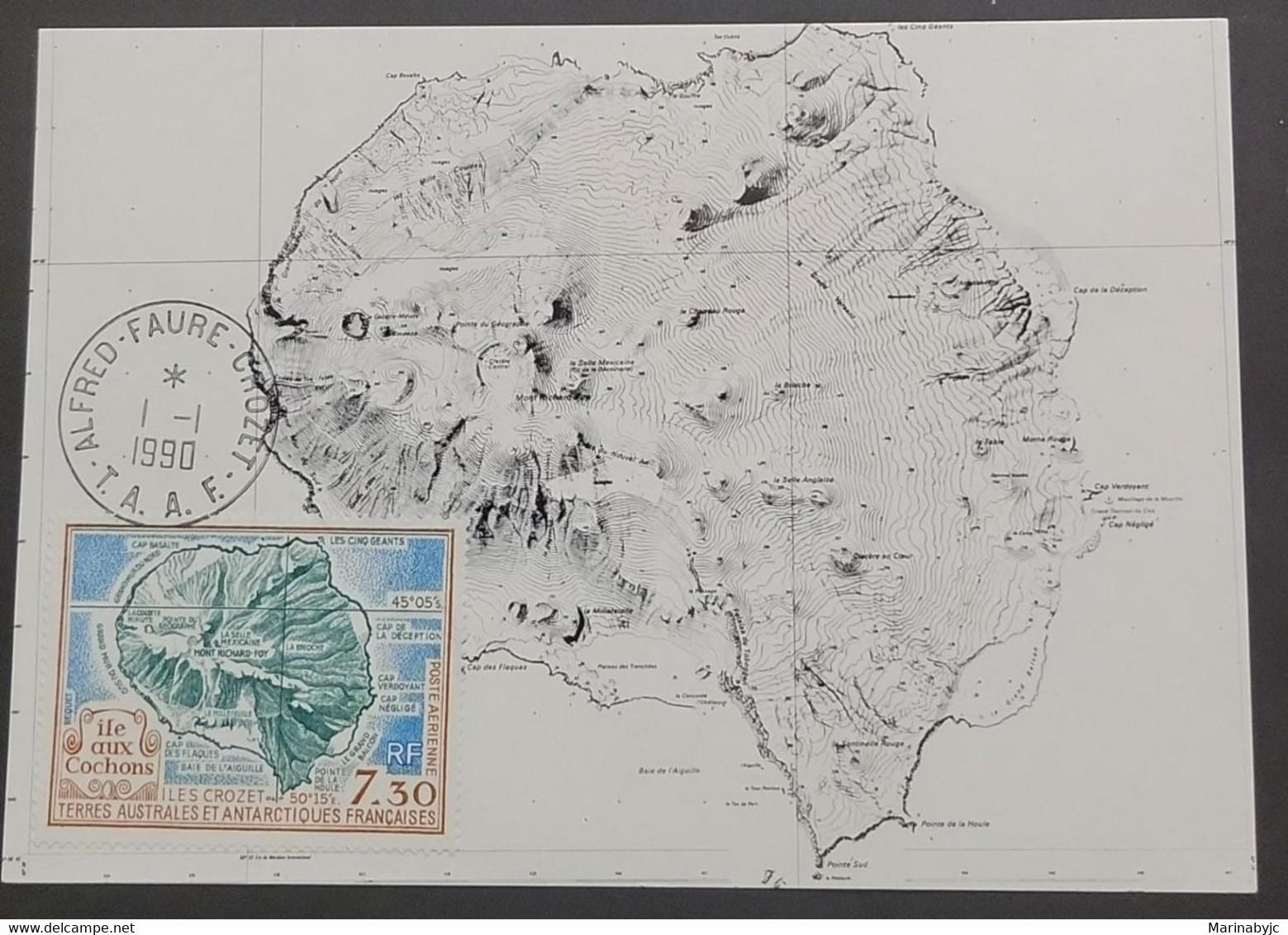 SP) 1990 FRANCE, CROZET ISLAND MAP, SOUTHERN AND ANTARCTIC TERRITORIES, MAXIMUM CARD, MNH - Autres & Non Classés