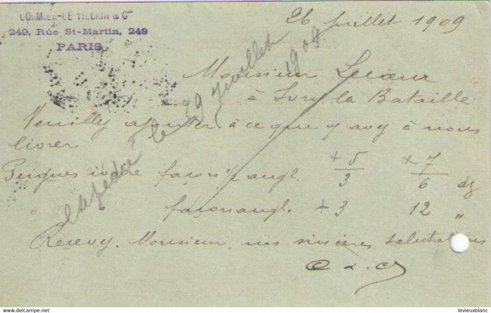 CORMIER - LE VILAIN & Cie/Paris /Joseph LECOEUR/Fabricant De Peignes Ivoire/Ivry La Bataille/Eure/1909   FACT572 - Drogisterij & Parfum