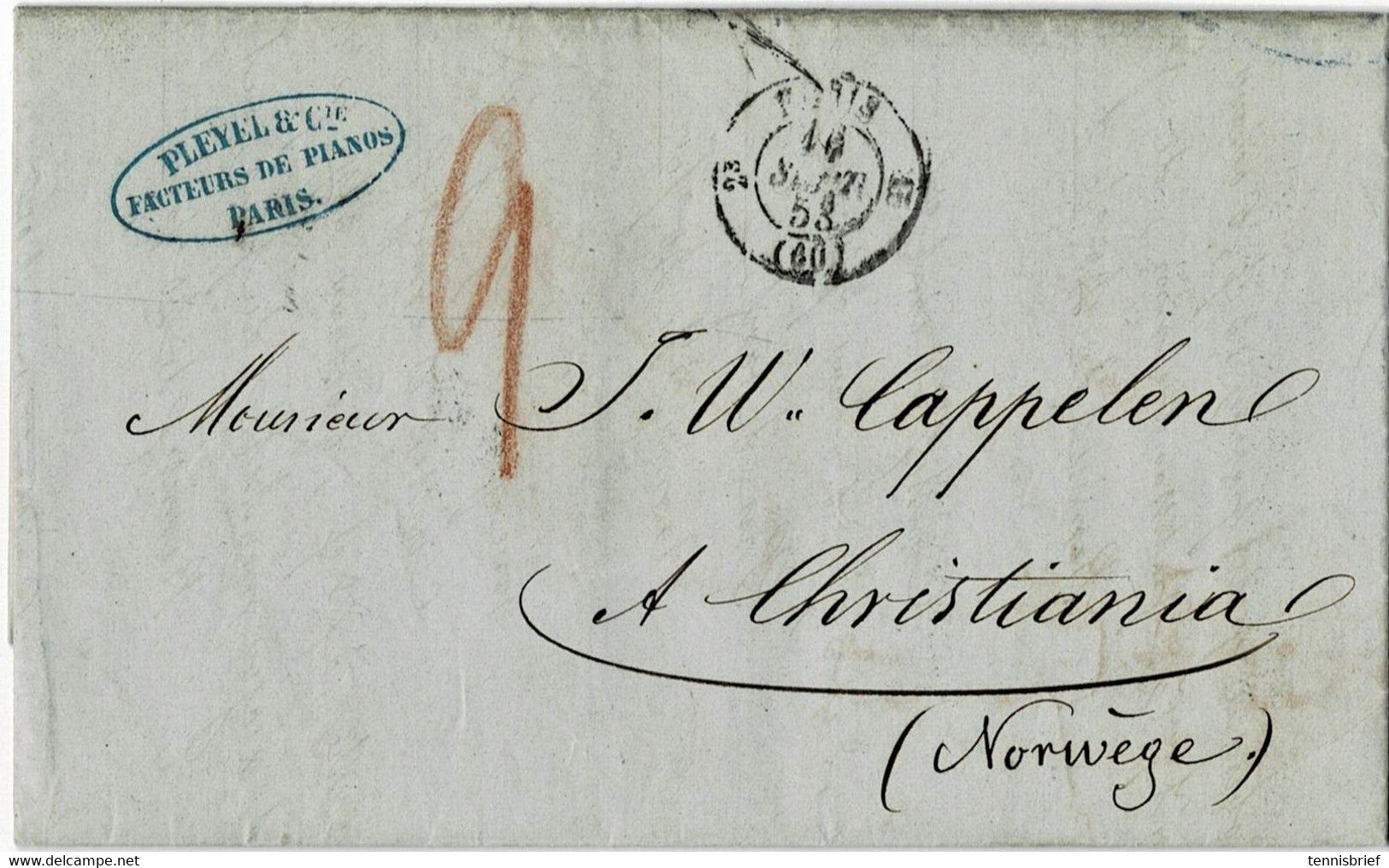 1853, " PARIS " Complete Cover To Norway , #a6587 - ...-1855 Vorphilatelie