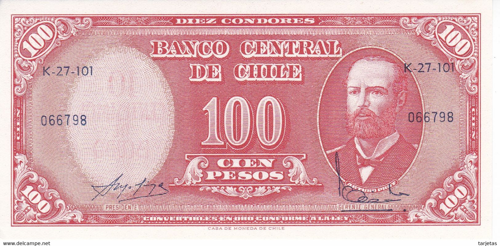 BILLETE DE CHILE DE 100 PESOS DEL AÑO 1960-61 SIN CIRCULAR (UNC) (BANK NOTE) - Chile