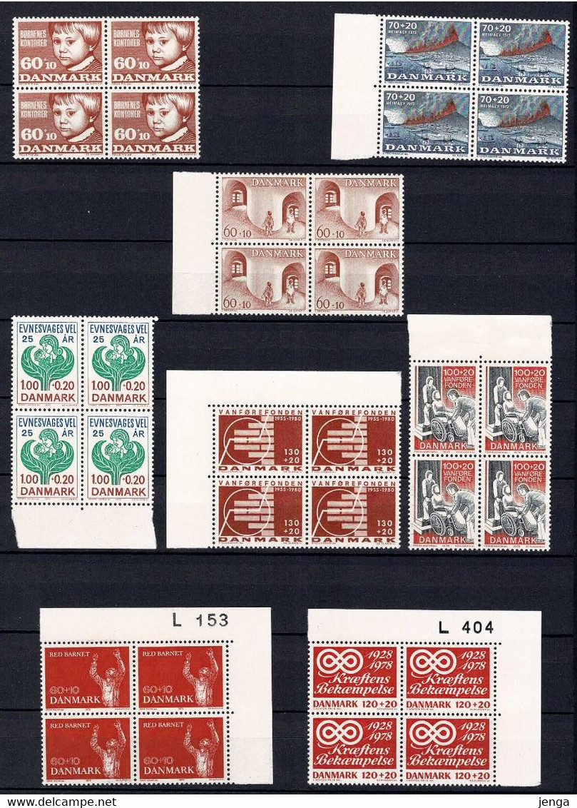 Denmark; Charity Stamps;  8 Blocks Of 4 MNH(**). - Collezioni