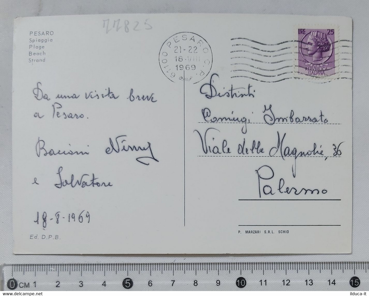 77825 Cartolina - Pesaro - Spiaggia - VG 1969 - Pesaro