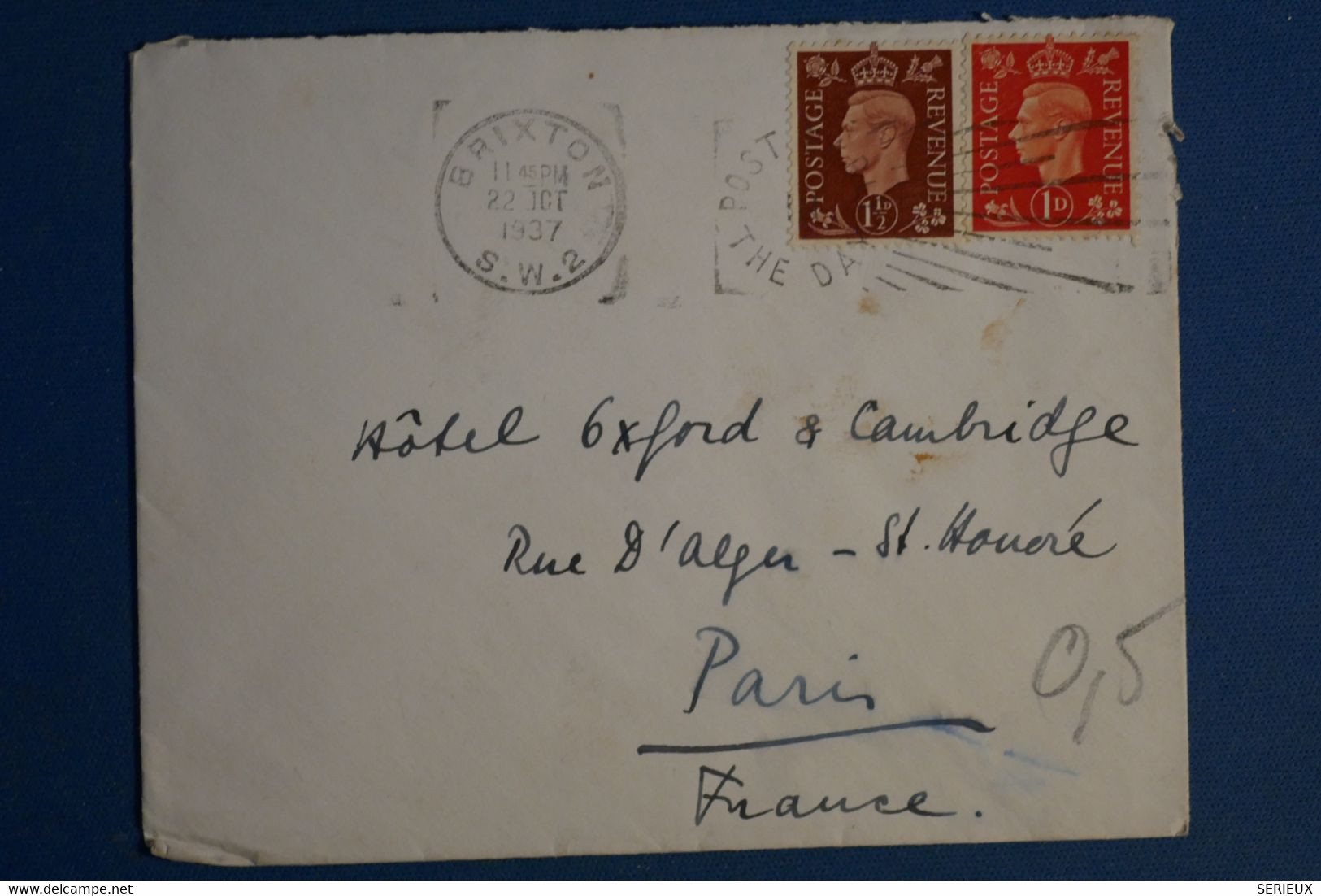 AM11 GREAT BRITAIN  BELLE LETTRE   1937   ++++ BRIXTON  POUR PARIS  FRANCE ++++AFFRANCH. INTERESSANT - Storia Postale