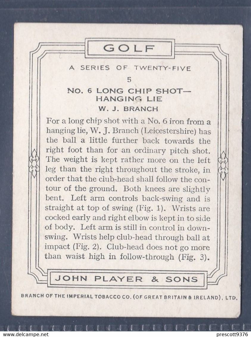 5 Long Chip Shot - Players Golf 1939 - Original Players Cigarette Card - L Size 6x8cm - Phillips / BDV