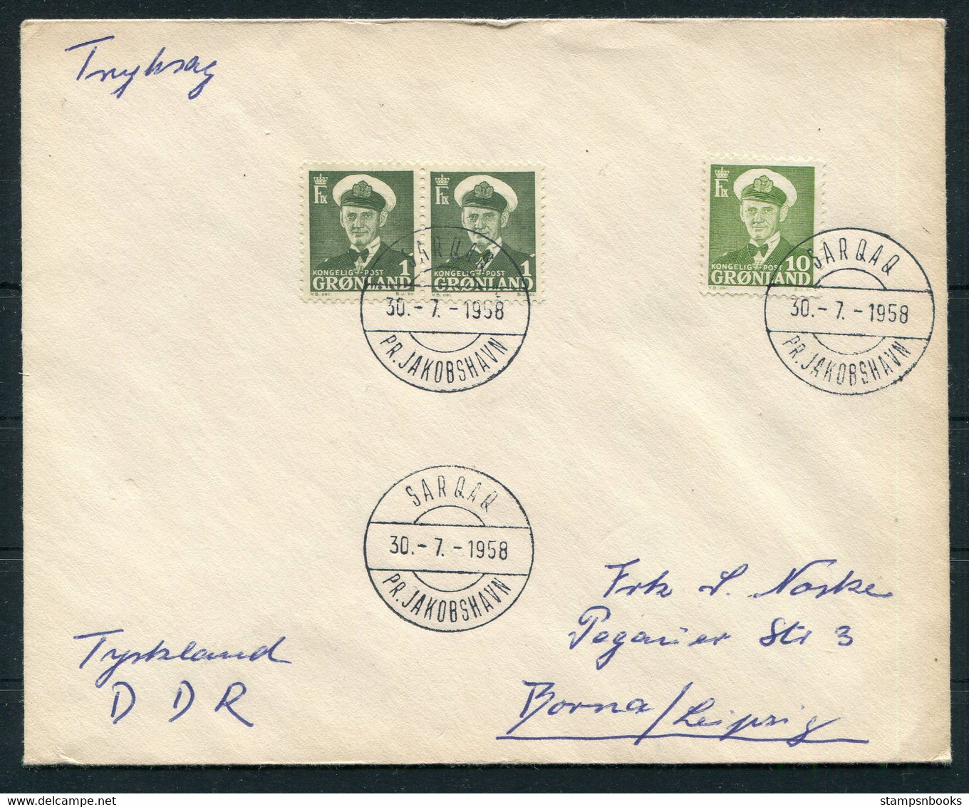 1958 Greenland Sarqaq Jakobshavn Cover - Lettres & Documents