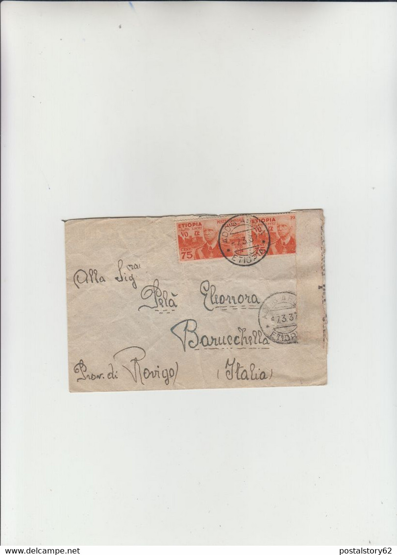 Addis Abeba Per Barucchella ( Rovigo ) Cover Con 75+75 C. Anno  07/03/1937 - Ethiopie