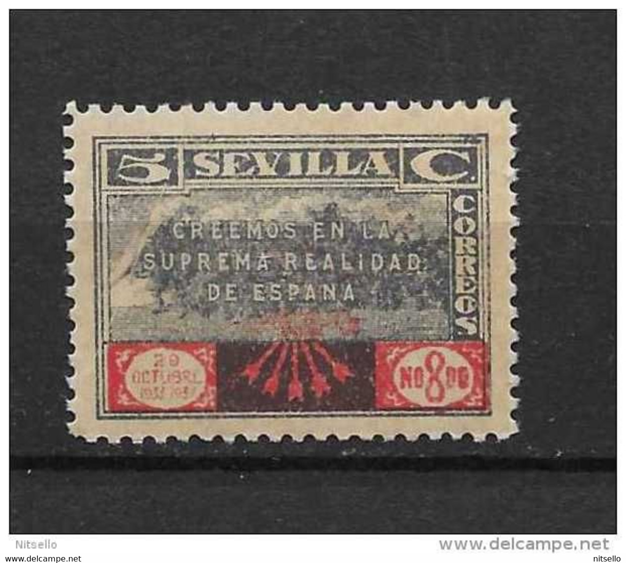 LOTE 2229  ///   ESPAÑA  GUERRA CIVIL    SELLO LOCAL GUERRA CIVIL SOBRETASA NACIONAL SEVILLA 1937 FALANGE ** MNH - Emissions Nationalistes