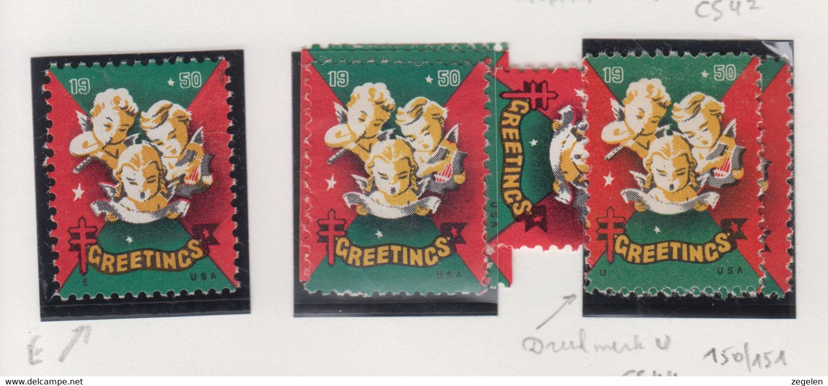 Verenigde Staten Kerstvignetten Scott-cat. Jaar 19502 CS44 WX 150/151 Printermarks E En U + Versch.tandingen - Non Classificati