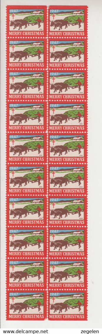 Verenigde Staten Kerstvignetten Scott-cat. Jaar 1947 CS41  WX 135/136  Velfragment Linkse Rij 6e Zegel Printermark E - Non Classés