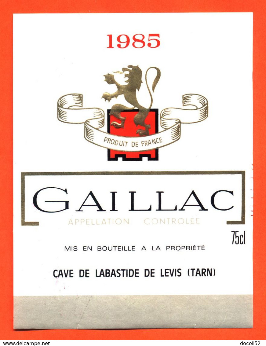 étiquette De Vin Gaillac 1985 Cave De Labastide De Levis - 75 Cl - Gaillac