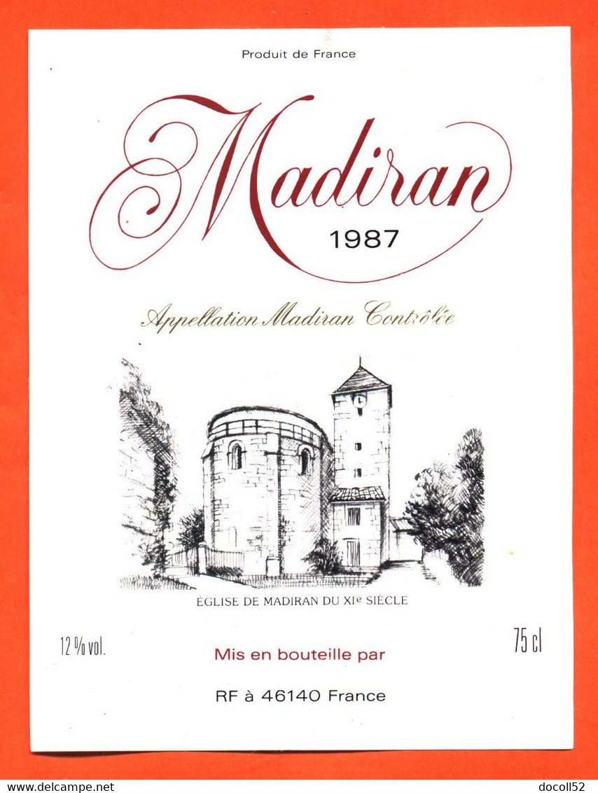 étiquette De Vin De Bordeaux Madiran 1987 - 75 Cl - Madiran