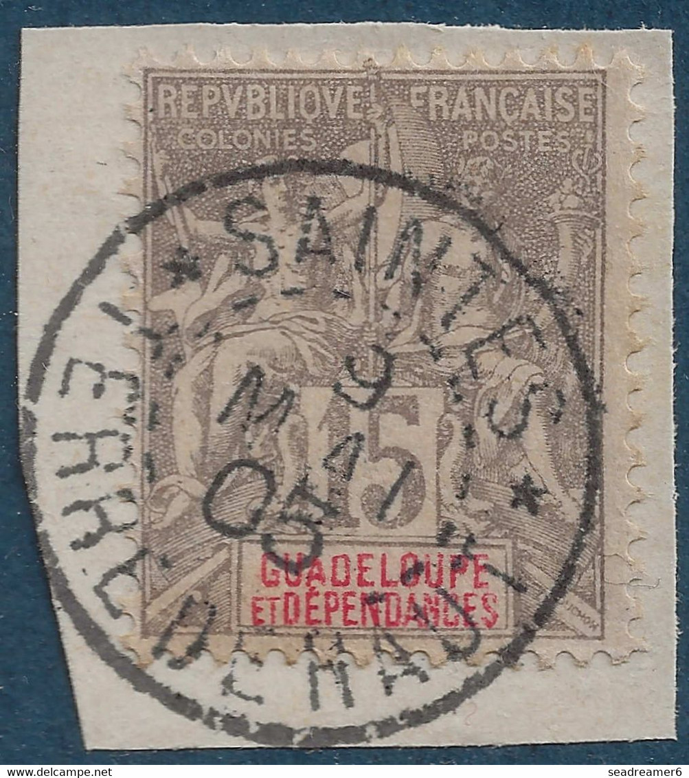 Colonies Guadeloupe Fragment N°42 15c Gris Oblitéré Dateur 1905 SAINTES/Guadeloupe "Saintes / Terre De Haut" RRR TTB - Used Stamps