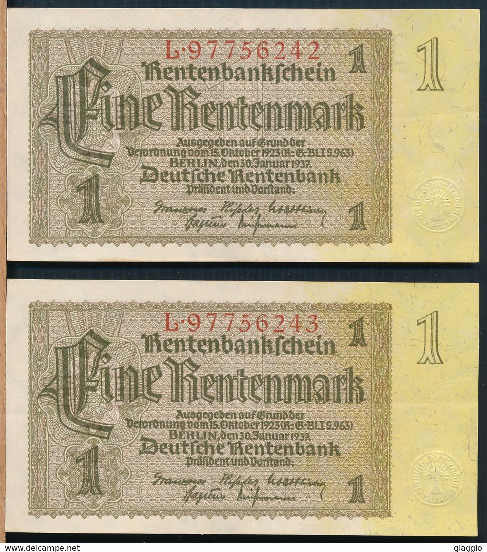 °°° GERMANY - 1 RENTENMARK 1937 CONSECUTIVE °°° - 1 Rentenmark