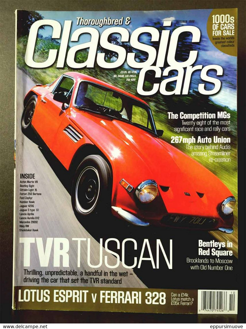 THOROUGHBRED & CLASSIC CARS Oct 1999 - LOTUS ESPRIT FERRARI 328 TVR TUSCAN BENTLEY FORD ZEPHYR LANCIA APRILIA STUDEBAKER - Transportation