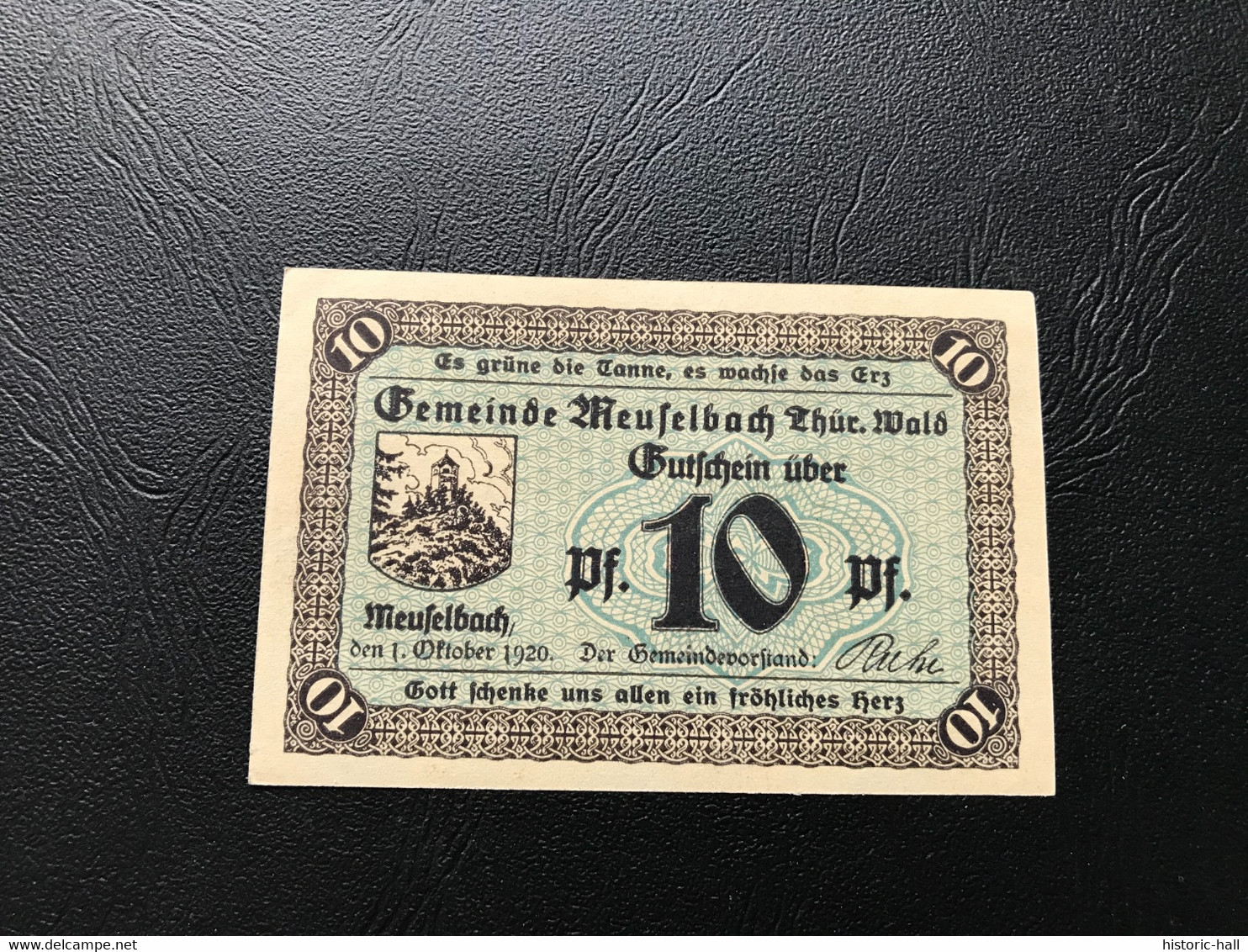Notgeld - Billet Necéssité Allemagne - 10 Pfennig - Meuselbach - 1 Octobre 1920 - Ohne Zuordnung