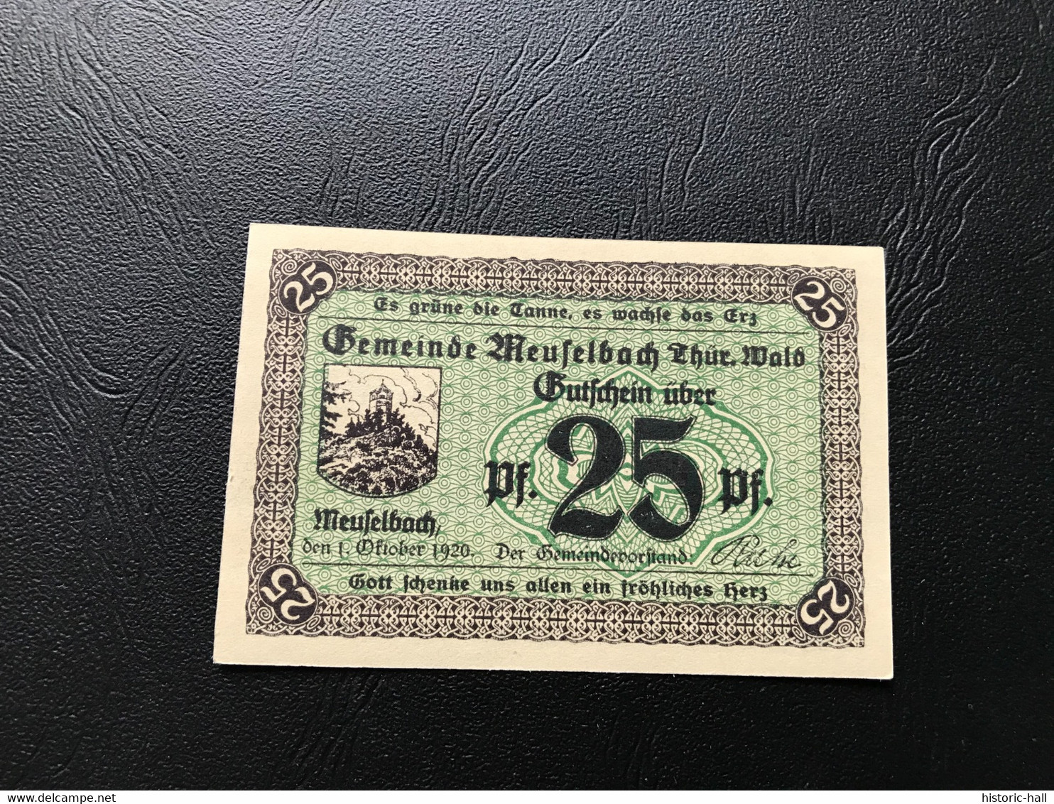 Notgeld - Billet Necéssité Allemagne - 25 Pfennig - Meuselbach - 1 Octobre 1920 - Ohne Zuordnung