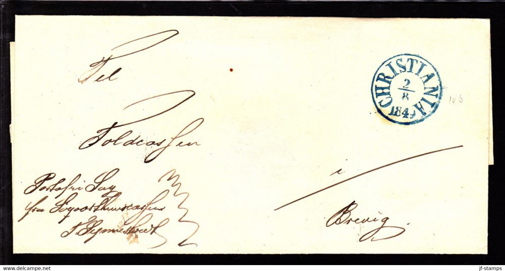 1849. Blue CHRISTIANIA 4 2 1849 On Nice Cover To Brevig. - JF103931 - ...-1855 Prefilatelia