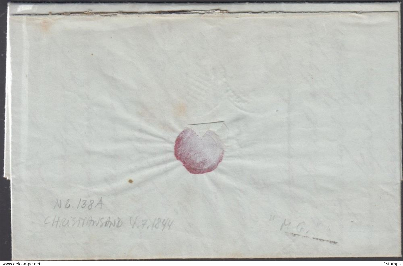 1844. NORGE. Small Cover To Herr Overlærer H.J. Thue, Christiania From Christiansand 4. Juli 1844.  - JF427625 - ...-1855 Préphilatélie