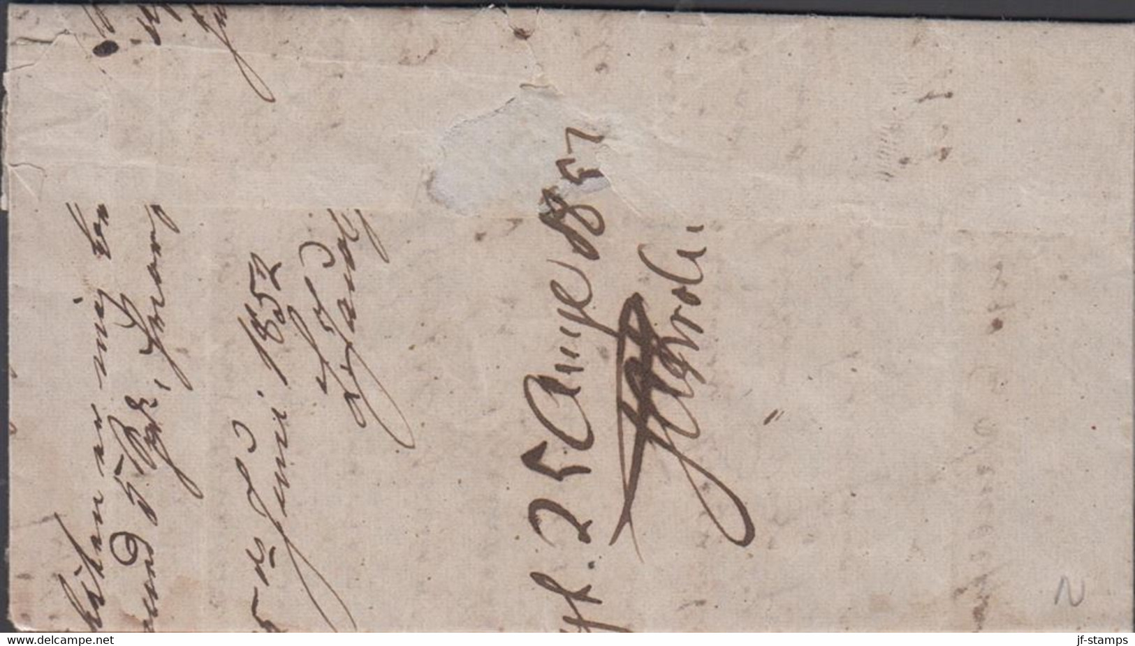 1852. NORGE. Small Cover To Laurvig Cancelled SANDEFJORD 23 4 1852. Portofri Sag. Interesting Contents.  - JF427627 - ...-1855 Prefilatelia