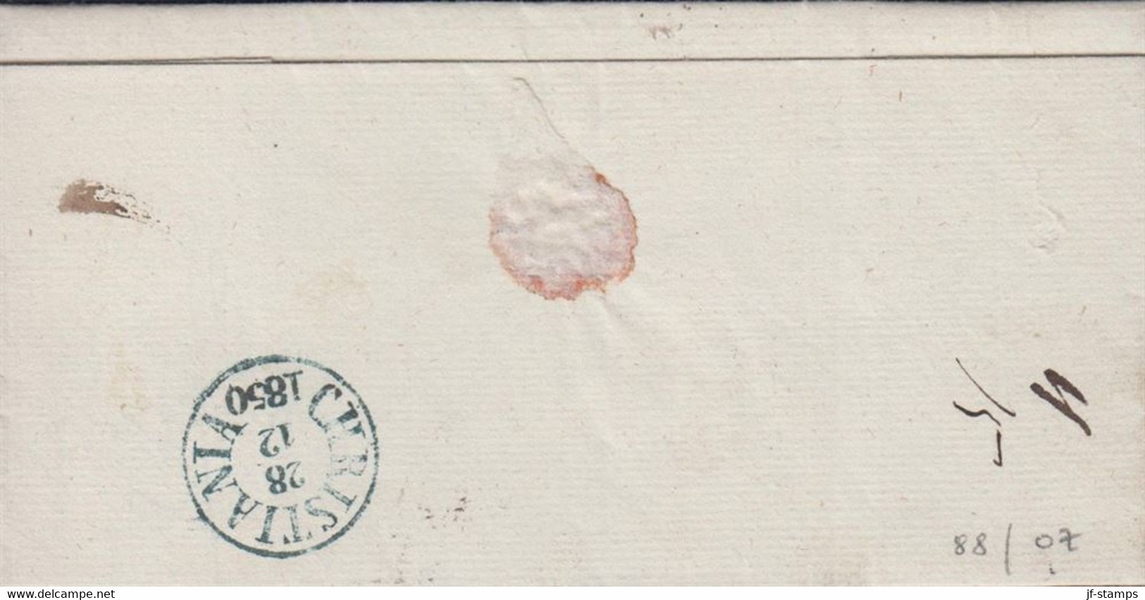 1850. NORGE. Small Cover To Buskeruds Amt, Drammen Cancelled Reverse CHRISTIANIA 28 12 1850 In Blackish Bl... - JF427629 - ...-1855 Prefilatelia