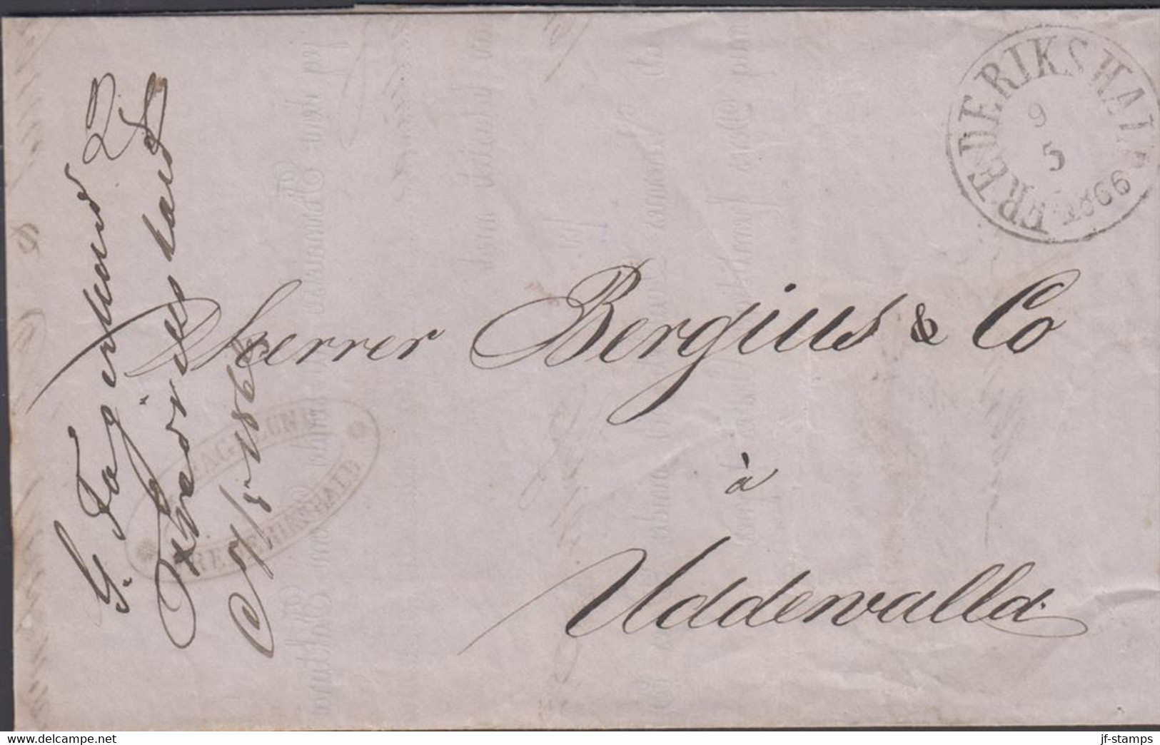 1866. NORGE. Nice Small Cover To Uddevalla, Sverige Cancelled FREDERIKSHALD 9 5 1866.  - JF427631 - ...-1855 Préphilatélie