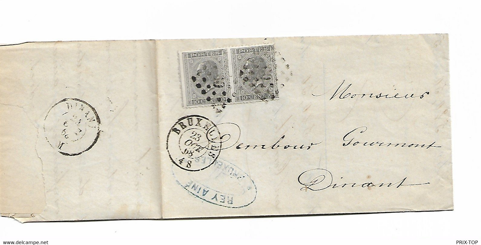 SP163/ TP 17(2)  S/LAC C.Bruxelles 23/10/1868 LOS PTS 60 > Dinant C. D'arrivée - Punktstempel