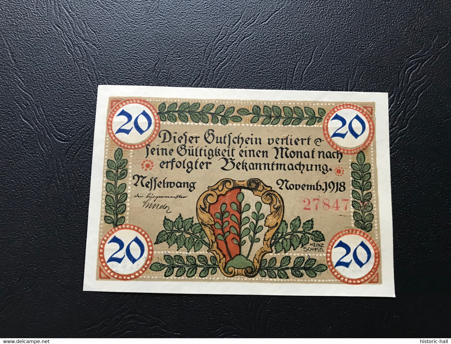 Notgeld - Billet Necéssité Allemagne - 20 Pfennig  - Nesselwang   - Novembre 1918 - Ohne Zuordnung