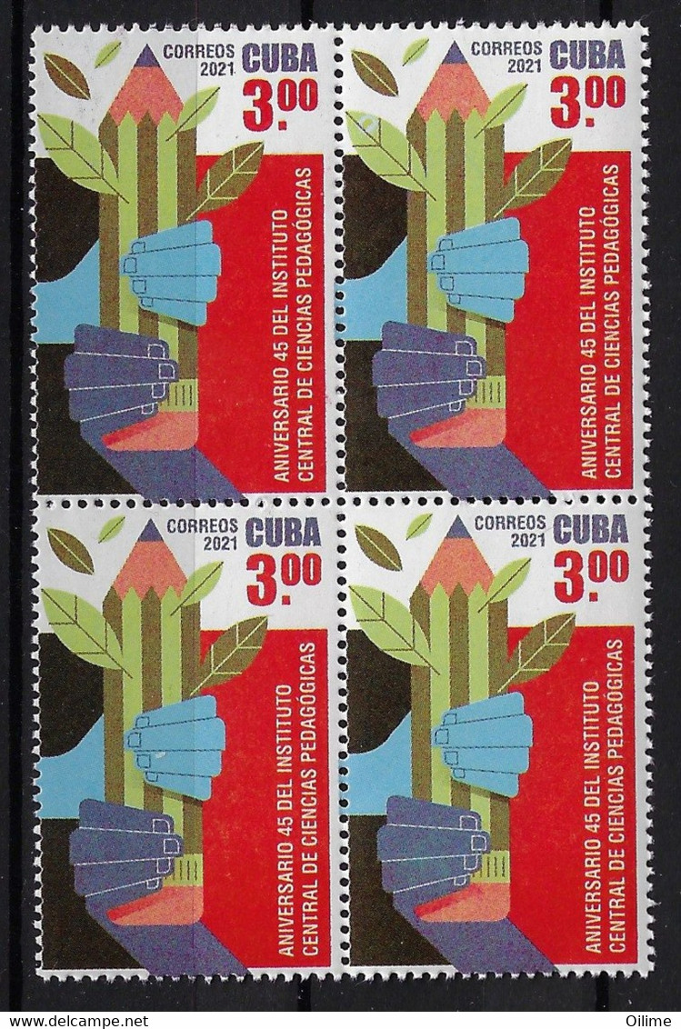 CUBA 2021. ANIVERSARIO INSTITUTO DE CIENCIAS PEDAGÓGICAS. BLOQUE DE CUATRO. MNH - Unused Stamps
