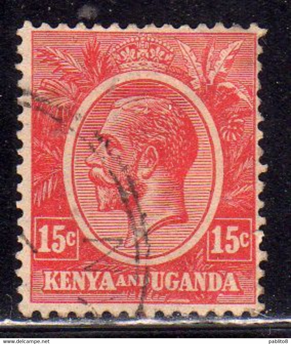 KENYA & UGANDA GREAT BRITAIN 1922 1927 KING GEORGE V RE GIORGIO CENT. 15c USATO USED OBLITERE' - Kenya & Uganda