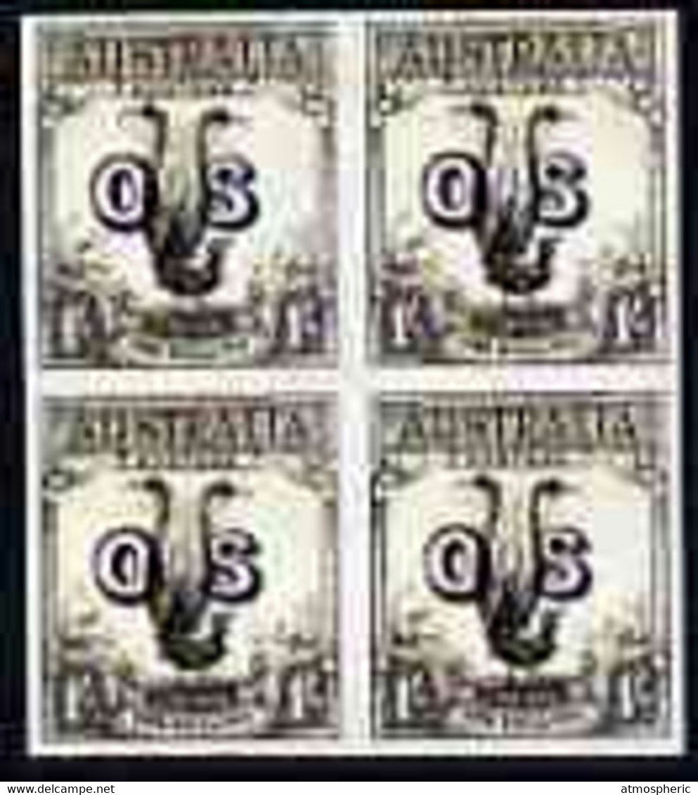 Australia 1932 Lyre Bird 1s Opt'd OS Imperf Block Of 4 Being A 'Hialeah' Reproduction On Gummed Paper (as SG O136) - Ungebraucht