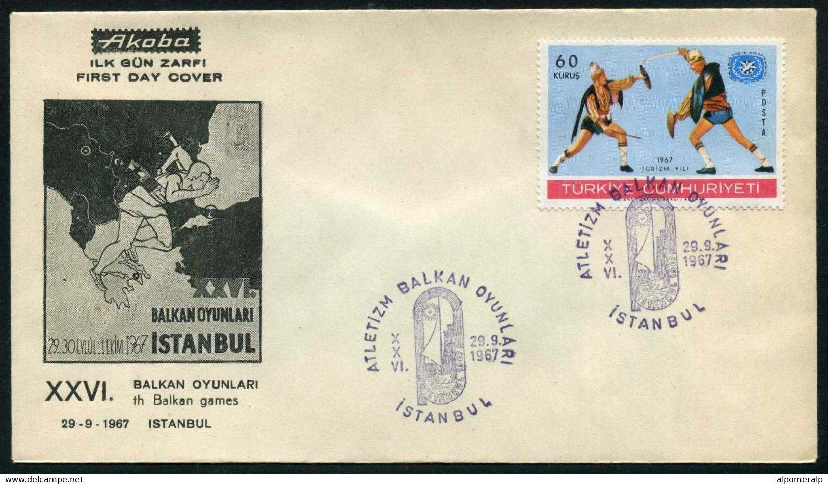 Turkey 1967 XXVI Th Balkan Athletics Games | Sword And Shield Fighting | Special Cover, Istanbul, Sept. 29 - Lettres & Documents