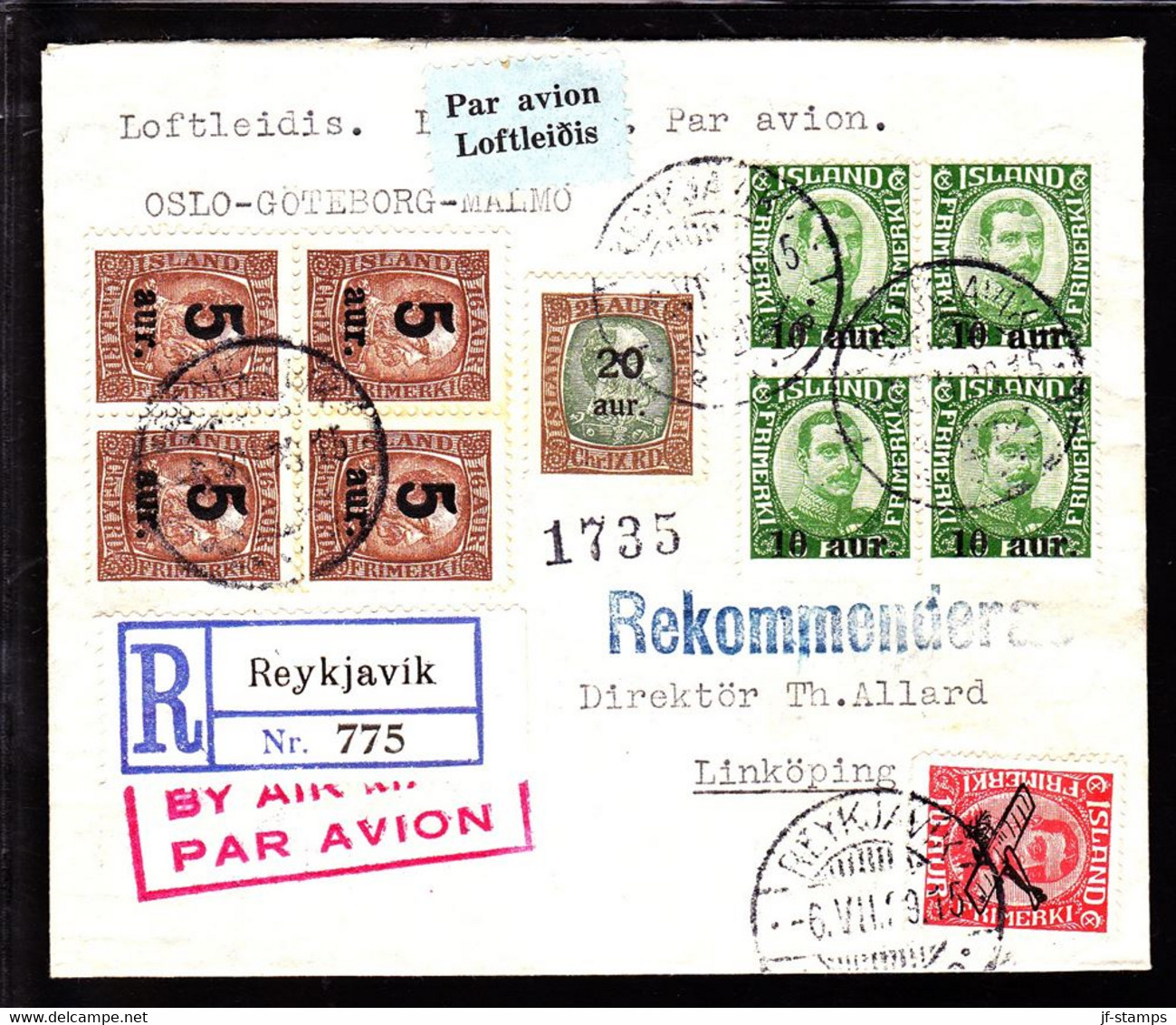 1929. Air Mail. 4-Bloc10 Aur On 5 Aur Green Chr. X, Air Mail 10 Aur 20 Aur/25 Aur + 4-Bloc 5... (Michel 110+) - JF103812 - Brieven En Documenten