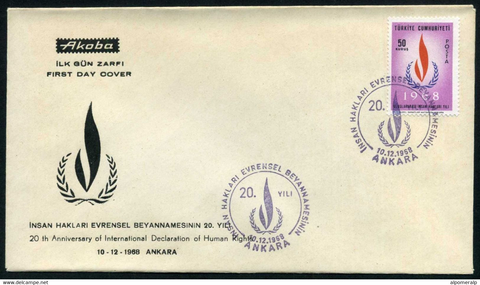 Turkey 1968 Declaration Of Human Rights, 20th Anniv. | Special Postmark, Ankara, Dec. 10 - Covers & Documents