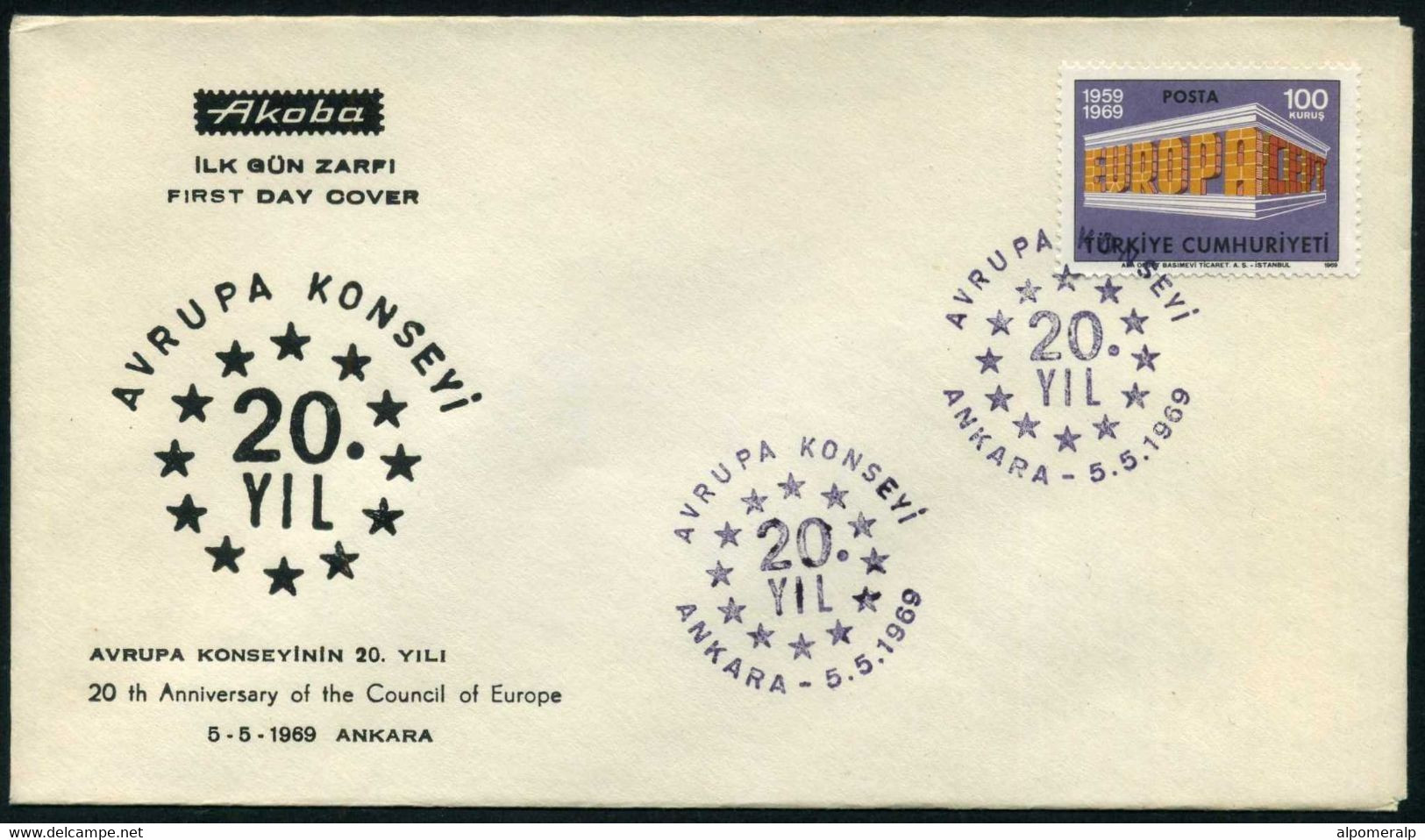 Turkey 1969 Council Of Europa, 20th Anniversary | European Ideas | Special Cover, Ankara, May 5 - Covers & Documents