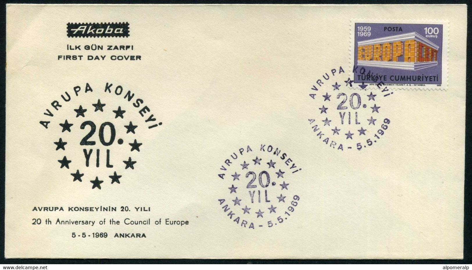Turkey 1969 Council Of Europa, 20th Anniversary | European Ideas | Special Cover, Ankara, May 5 - Briefe U. Dokumente
